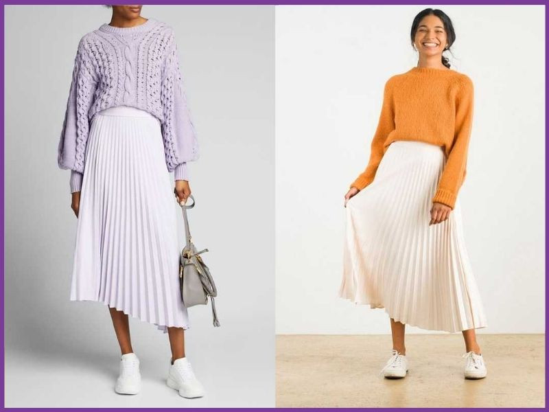 chân váy xếp ly với sweater