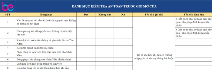 Checklist an toàn an ninh nhà hàng ca mở