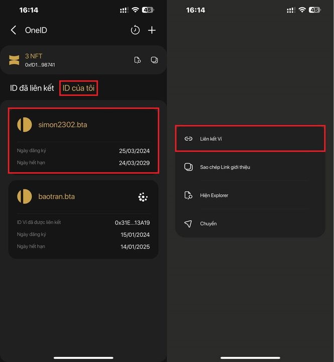 Chọn Link wallet trong My ID