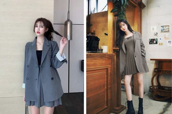 Đầm hai dây phối blazer mang đến vẻ ngoài hiện đại và phù hợp cho nàng 1m50.