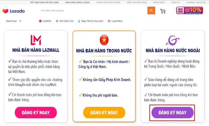 Đăng ký bán hàng quốc tế trên Lazada