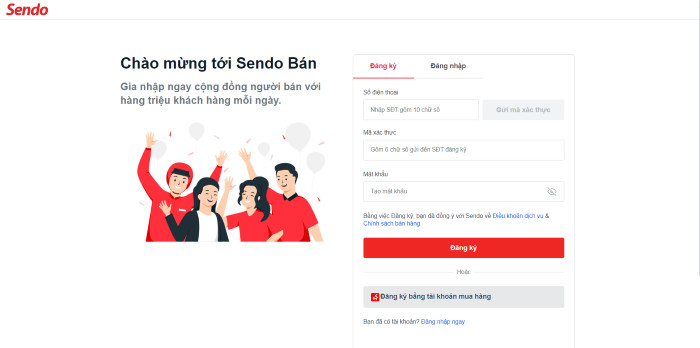 Đăng ký bán hàng trên Sendo bằng số điện thoại