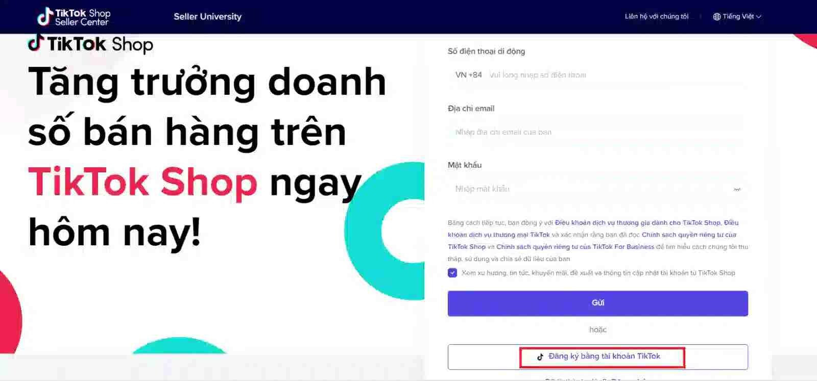 Đăng ký bán hàng trên TikTok