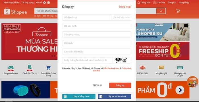 đăng ký tài khoản Shopee