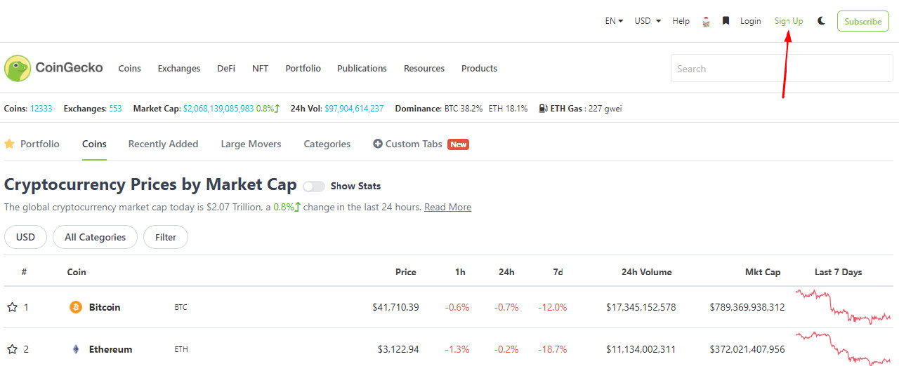Đăng ký tài khoản trên Coingecko