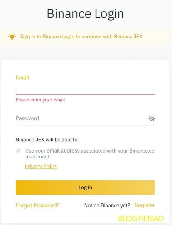 Đăng nhập tài khoản Binance