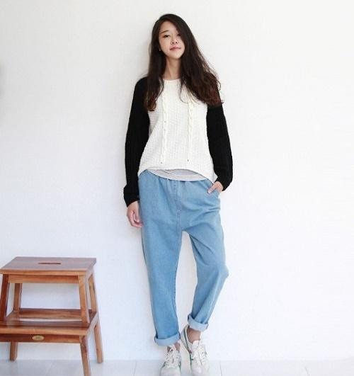 Dáng quả táo mặc quần baggy