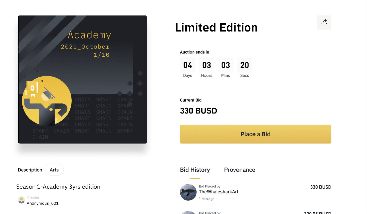 Đặt Giá Thầu Trên Binance NFT