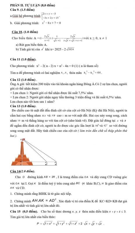 Đề thi Toán vào 10 trường THCS Nguyễn Hồng Lê - File số 2
