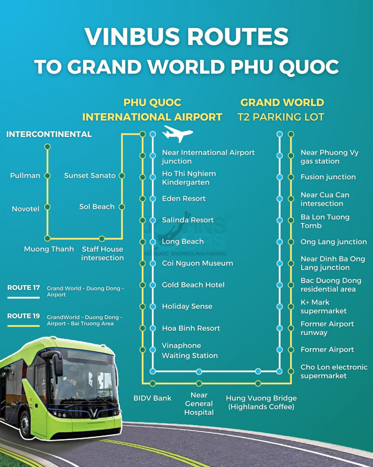 Điểm dừng của VinBus trên tuyến đường tới Grand World Phú Quốc