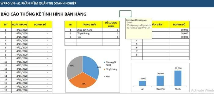 File excel báo cáo đơn hàng
