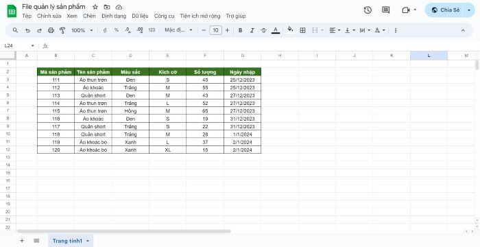 File excel quản lý bán hàng quần áo