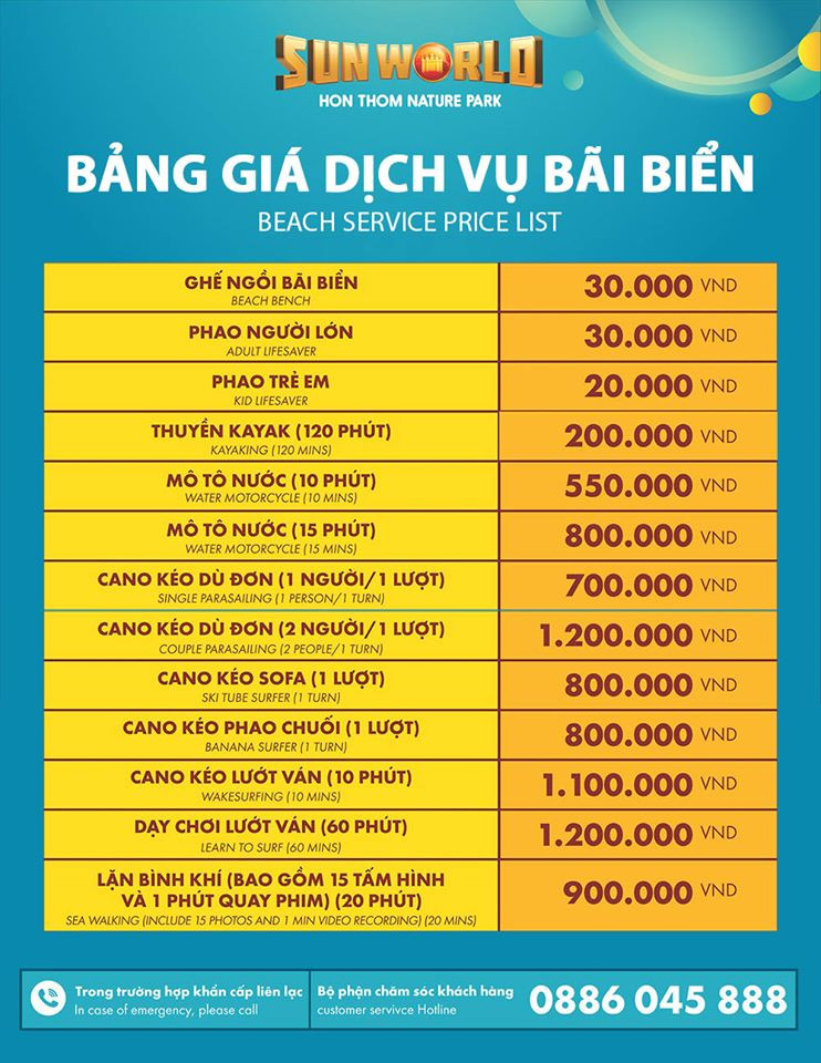 Giá dịch vụ tại Hòn Thơm