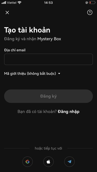 Giao diện đăng ký trên ứng dụng