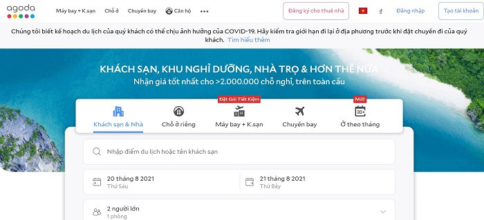 Giao diện đặt phòng khách sạn tại Agoda