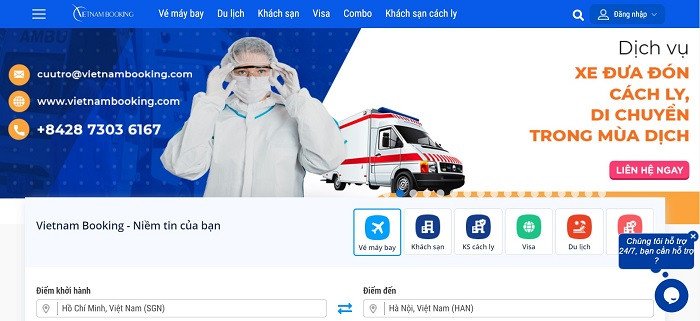 Giao diện đặt phòng khách sạn tại Vietnam Booking