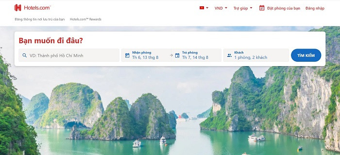 Giao diện đặt phòng tại Hotels.com