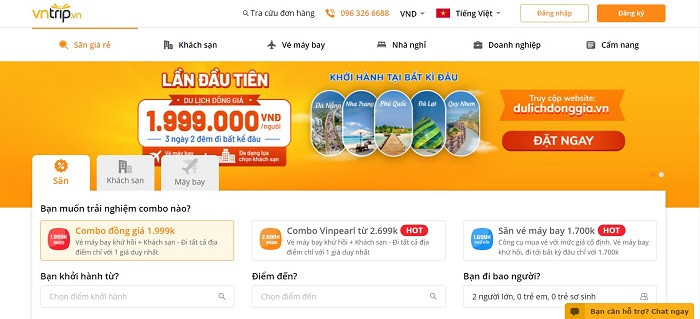 Giao diện đặt phòng tại Vntrip.vn