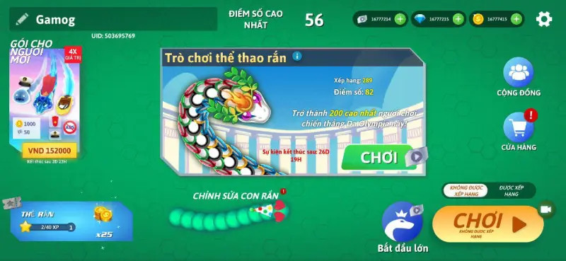 Giao diện game Snake.io
