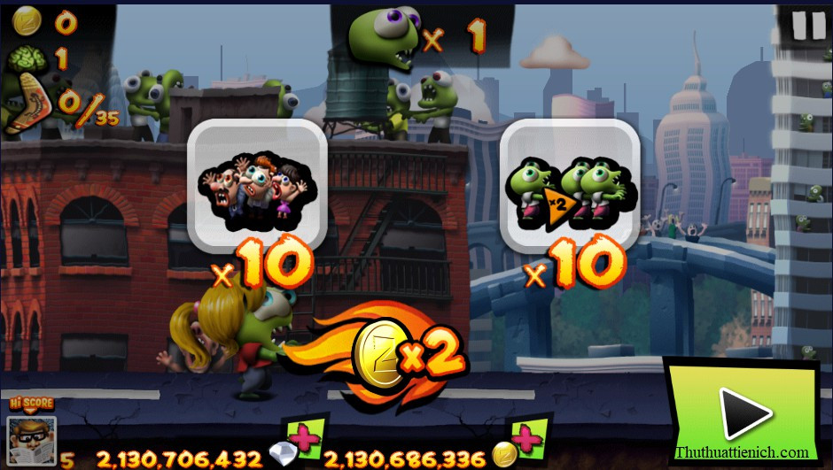 Giao diện game Zombie Tsunami 2