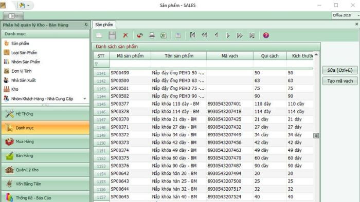 Giao diện phần mềm GM Sales