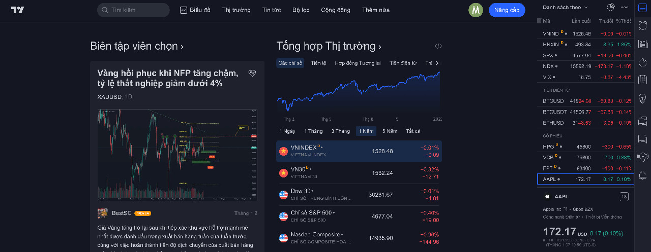 Giao diện TradingView
