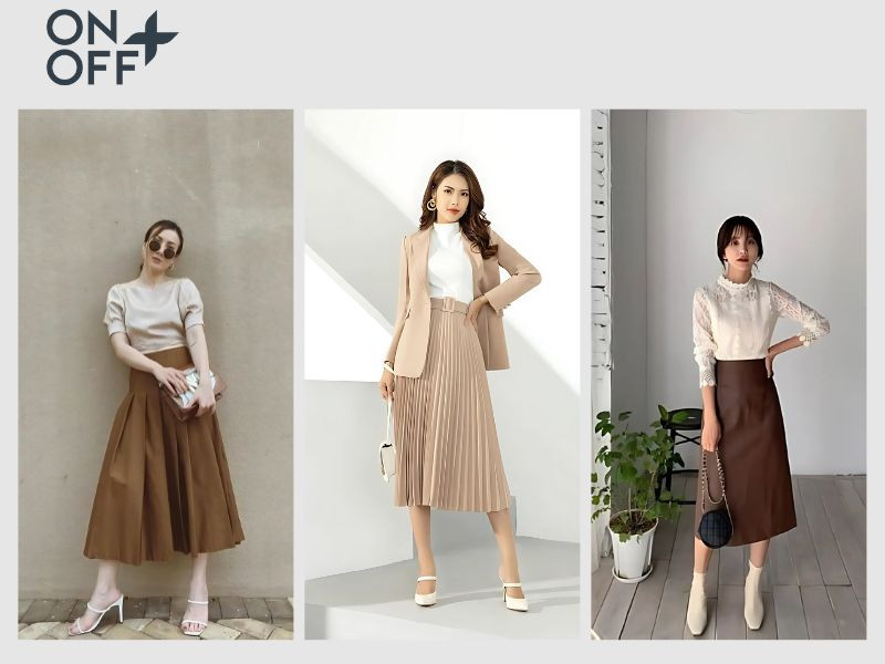 Giày phù hợp với chân váy nâu