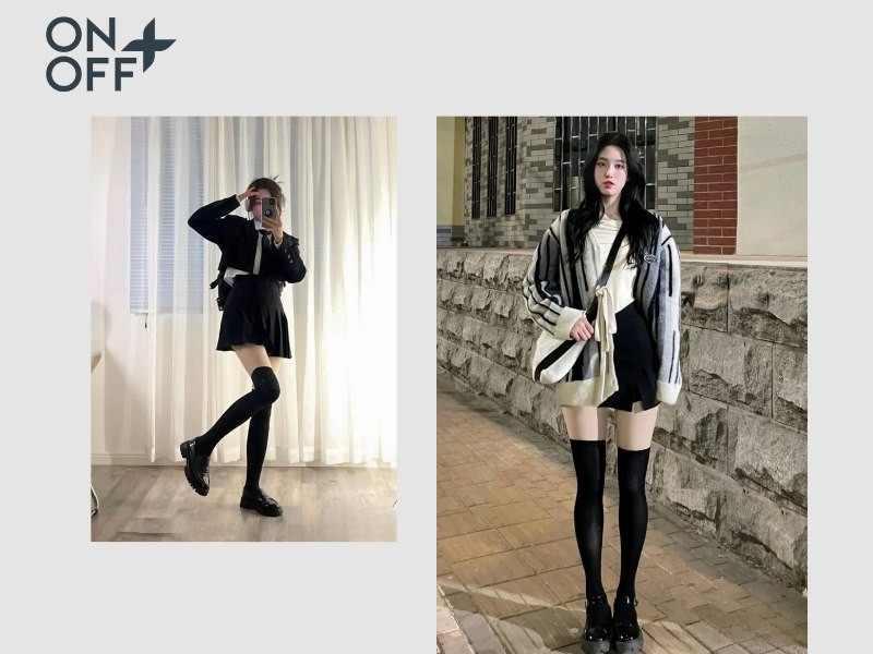 Giày với tất ống và đùi