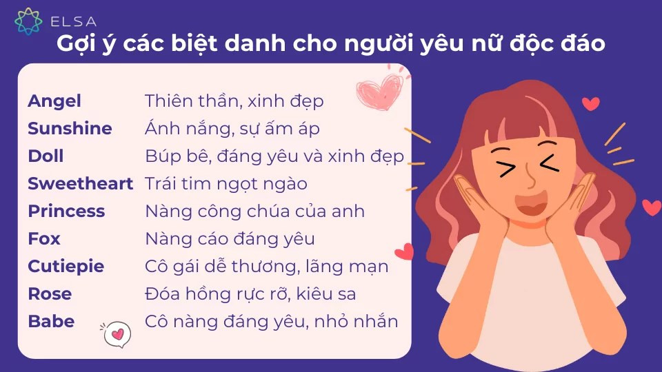 Gợi ý các biệt danh cho người yêu nữ độc đáo