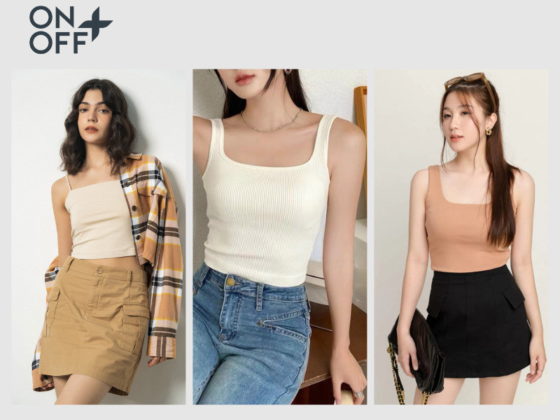 gợi ý cách mix áo hai dây cổ vuông