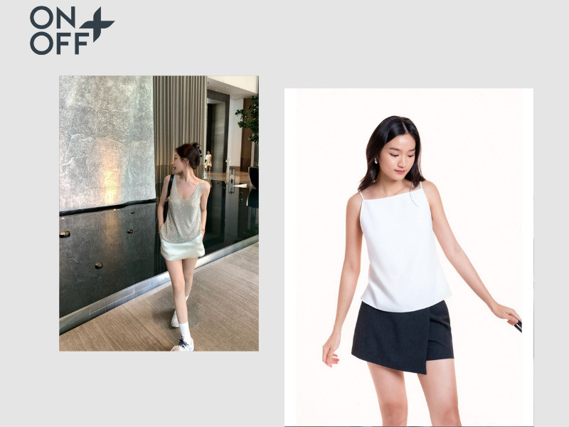 gợi ý mix đồ với áo 2 dây dáng suông