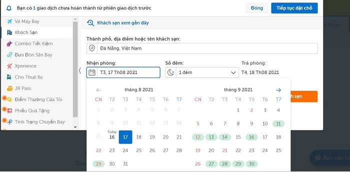 Hiện nay, tất cả các trang web đặt phòng khách sạn online đều có giao diện đặt phòng hiển thị rõ ngày đi theo thứ, ngày, tháng, năm