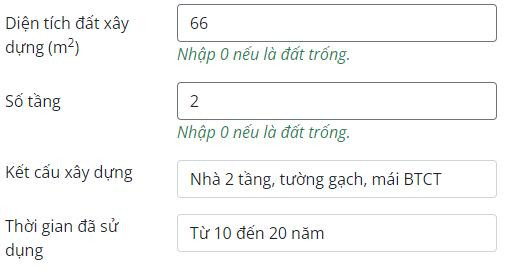 Hình ảnh nhập tham số công trình xây dựng