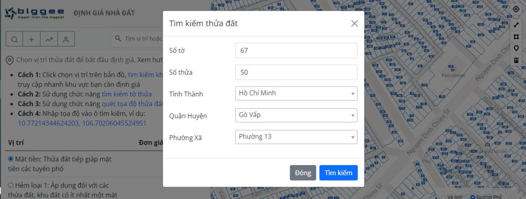 Hình ảnh tìm kiếm vị trí thửa đất