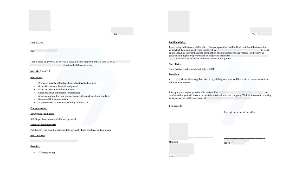 Job Offer cho vị trí Line Cook