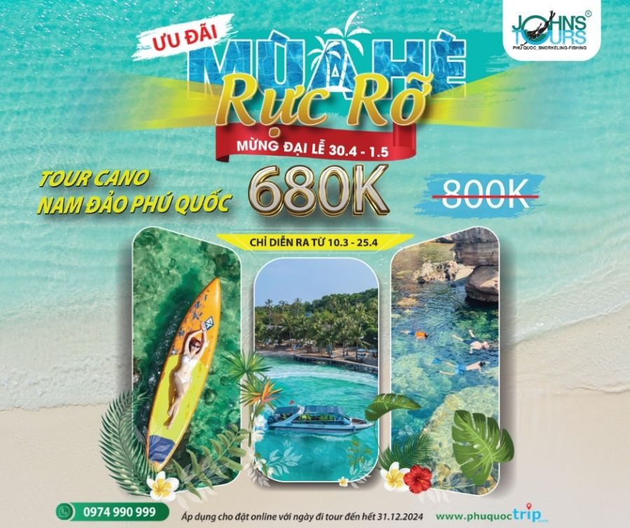 [Mừng lễ 30.4-1.5] TOUR CANO NAM ĐẢO PHÚ QUỐC CHỈ CÒN 680K