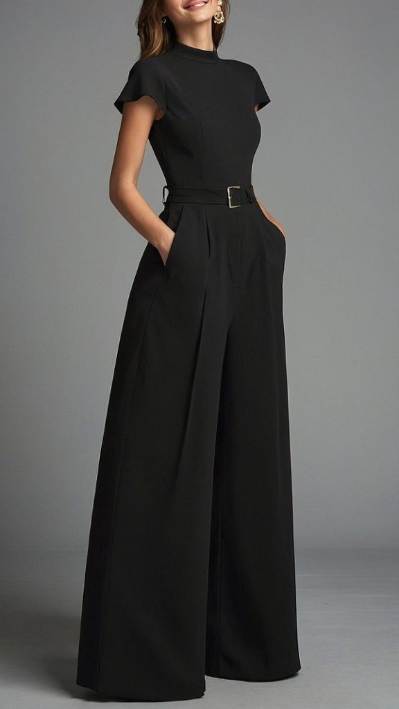 Jumpsuit thanh lịch với thắt lưng nhấn eo tạo hiệu ứng vóc dáng cân đối.