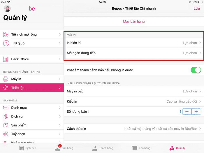 Kết nối máy in và ngăn chứa tiền