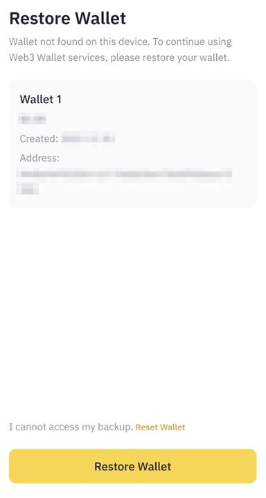 Khôi phục ví Binance Web3