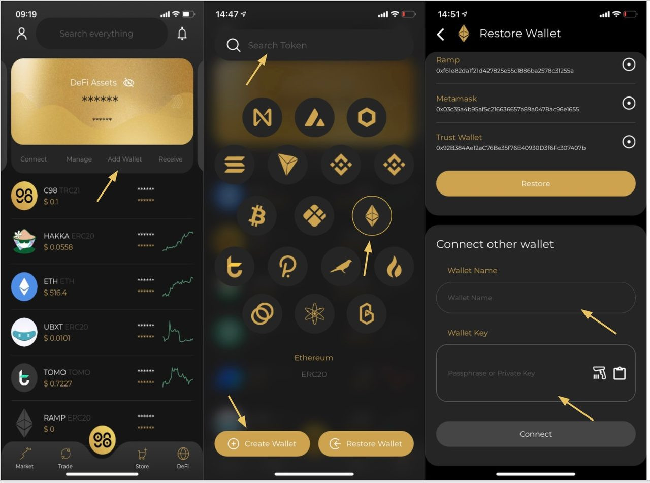 Khôi phục ví trên Coin98 Wallet