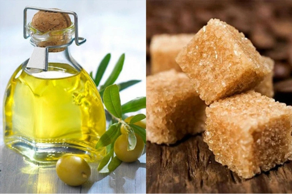 Làm trắng đầu gối với dầu oliu và đường nâu