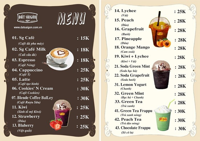 Lên thực đơn menu quán cafe phong phú