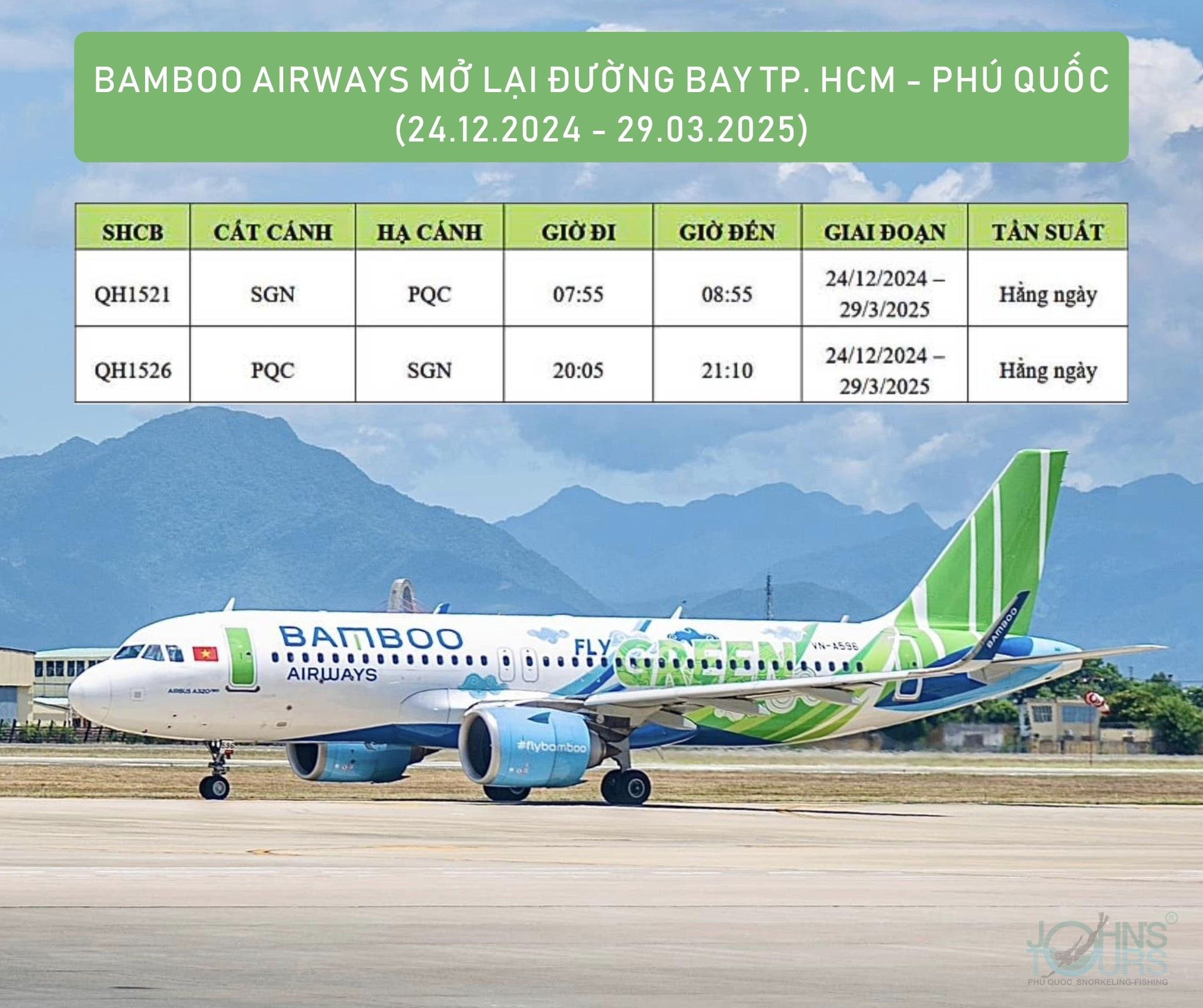 BamBoo Airways mở lại đường bay Hồ Chí Minh – Phú Quốc từ 24/12/2024 – 29/03/2025
