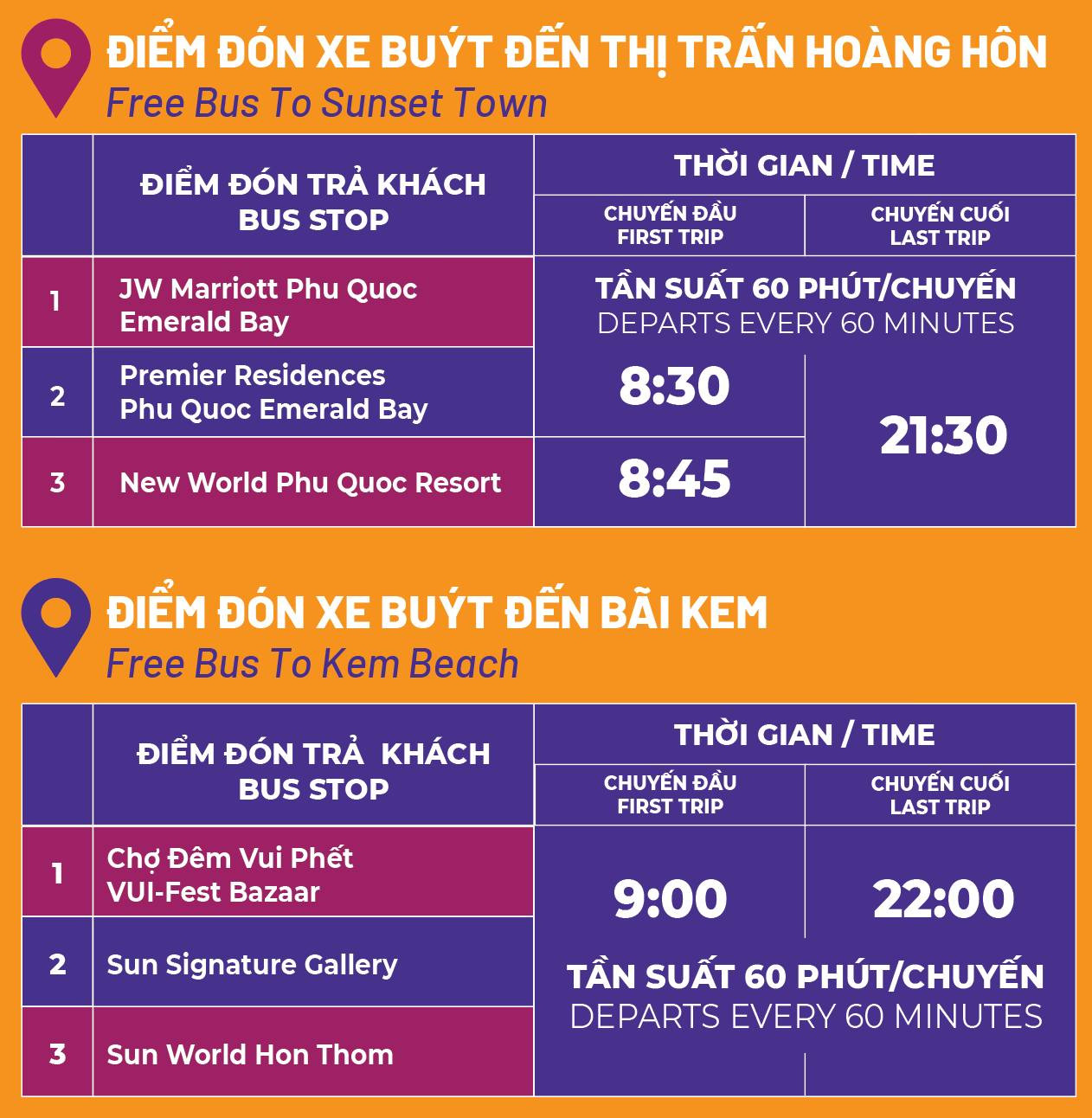 Lịch trình xe buýt Sun World Phú Quốc