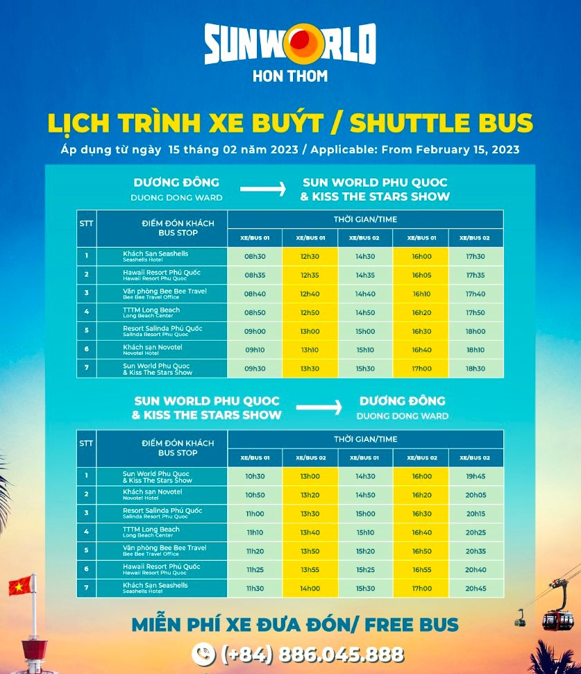 Lịch xe bus Sun World Phú Quốc