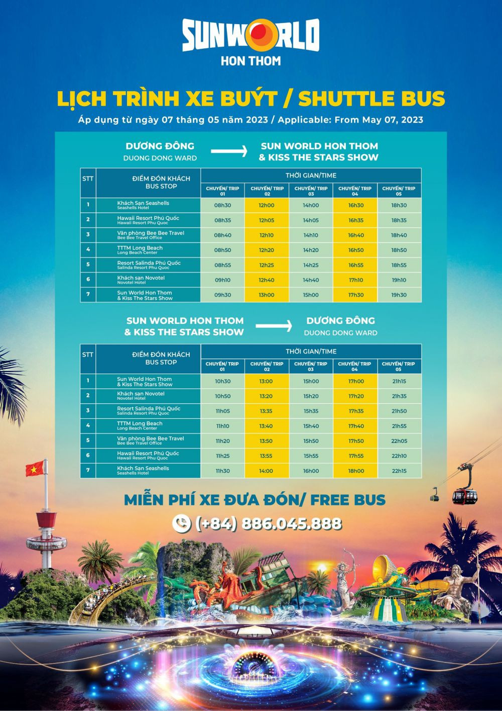 Lịch xe buýt miễn phí của Sun World