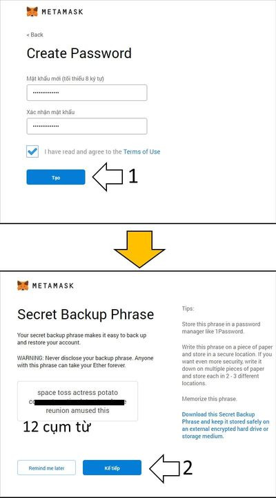 lưu cụm từ khôi phục metamask