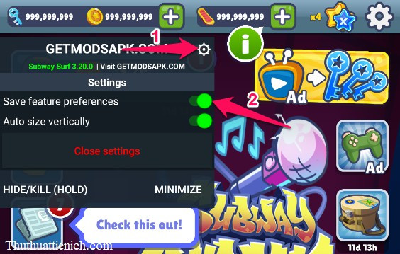 Lưu lại cài đặt hack trong game Subway Surfers