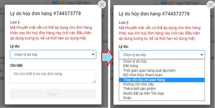 Lưu ý hủy đơn hàng TikiNGON