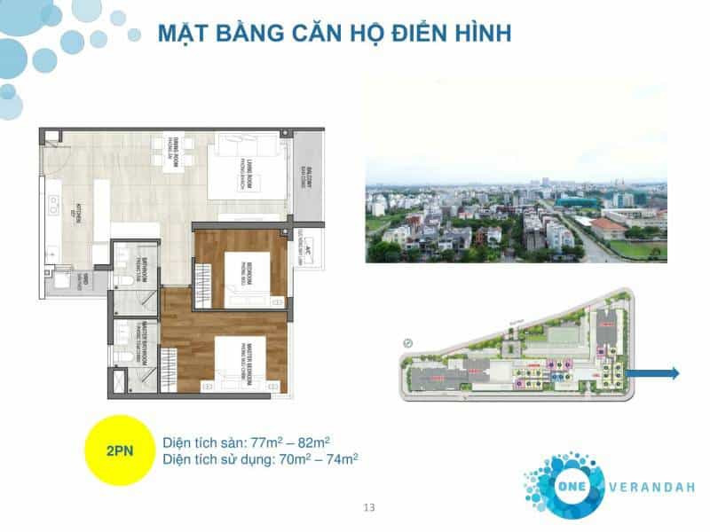 Mặt bằng căn hộ One Verandah 2 phòng ngủ